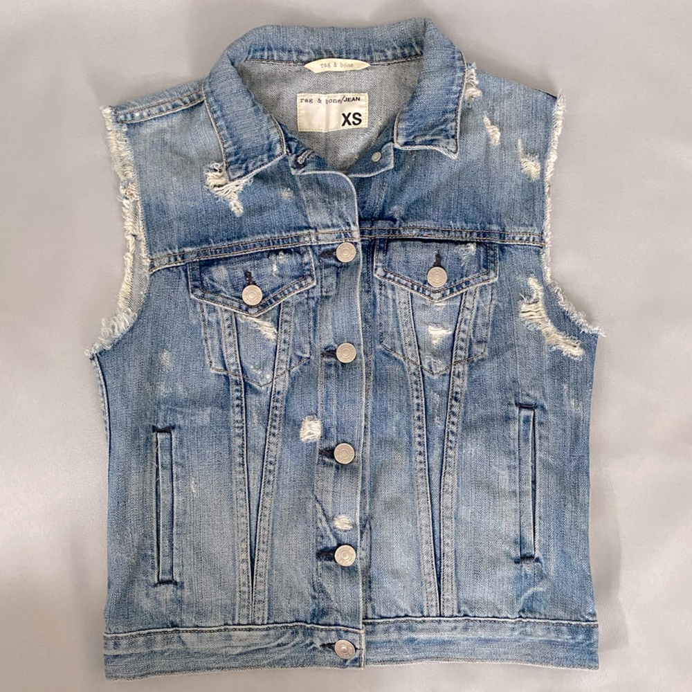 EUC Rag & Bone Distressed Jean Vest, Size XS